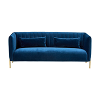 Nordisches 3-Sitzer Samt-Sofa in Blau, Hochwertig Gepolstert, Modernes Design für Wohnzimmermöbel