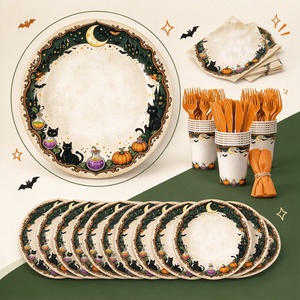 Vaisselle de fête jetable écologique moderne en papier pour Halloween, <span class=keywords><strong>service</strong></span> de 25 assiettes carrées et serviettes, décorations de camping - Product Image 3