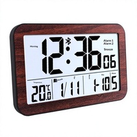Horloge murale numérique moderne au design chinois, imitation grain de bois, avec alarme lumineuse, affichage de la température et de l'humidité, alimentée par piles