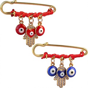 Pin Pesona Tangan <span class=keywords><strong>Hamsa</strong></span> Mata Biru, Pin Pengaman Kehamilan, Tali Merah 2 Pcs, Bros Keberuntungan, Baja Anti Karat, Tas Wanita - Product Image 1