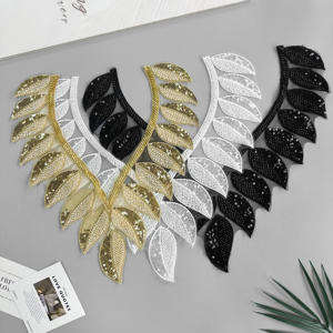 थोक सोने की कढ़ाई कॉलर एपलिक मेश सिलाई नेकलाइन कॉलर के साथ डिय सजावट परिधान सामान के लिए सेसिन बीड - Product Image 4