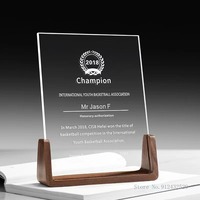 Trophée en verre gravé au laser 3D élégant, base en bois personnalisée, plaque commémorative en cristal avec impression UV, artisanat souvenir