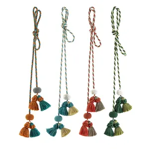 Small hanging accessories for roman curtains Chinese curtain bobble tassel fringe sew pastoral rope curtain tiebacks tassel