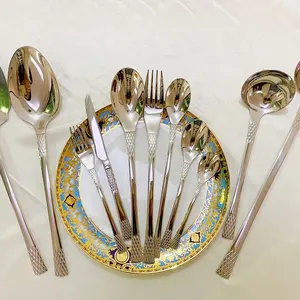 High Quality Luxury Flatware Stainless Steel 201 Metal Spoon Cutlery Silver 120PCS Sets