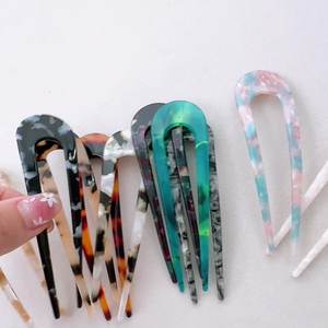 Простая 10 см, ацетатная целлюлоза, черепаха, 2 зуба, шиньон, французская вилка для волос, аксессуары, заколка для волос U-образной формы - Product Image 6