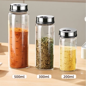 Pot à épices en verre à haute teneur en bore 150ML 250ML 300ML Stockage des aliments de cuisine avec couvercle en métal Marques de tiques Récipient à épices vide - Product Image 1