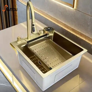 <span class=keywords><strong>Petit</strong></span> robinet de pluie à <span class=keywords><strong>cascade</strong></span> SUS en acier inoxydable 304 doré et noir de 20 pouces, évier de cuisine à bol unique fait à la main - Product Image 1