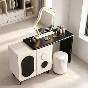 Coiffeuse moderne blanche avec miroir LED, meuble de rangement et tabouret pour chambre à coucher - Product Image 5