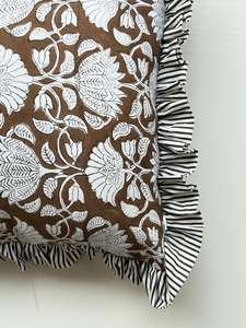 Black Floral Block Print Linen <b>Throw</b> <b>Pillow</b> Dark Pattern Aesthetic <b>Pillow</b> Botanical Home Handmade Farmhouse Cushion Cover - Product Image 3