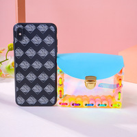 Sevimli boncuk kadınlar zincirler kare çanta Flap Mini çanta şeffaf lazer PVC bozuk para cüzdanı kızlar çocuklar için