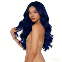 Wig Body Wave Baru Wanita Biru Belah Tengah Tahan Panas Kawat Temperatur Tinggi Kepadatan 150% Penutup Kepala Penuh