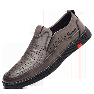 Zuecos casuales de cuero para hombre, sin cordones, con diseño hueco y transpirable, modelo 9985, en negro y gris, sandalias para adulto. - Product Image 5