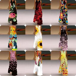 <span class=keywords><strong>2022</strong></span> luxe femmes été plage bohème robes ballon manches imprimé fleuri découpé dentelle Maxi robe - Product Image 1