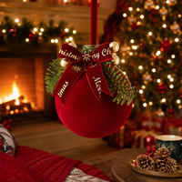 Boules de Noël en velours rouge à suspendre