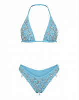 Groothandel OEM Custom Logo Snel Droogende Luxe Handgemaakte Geparelde Strass Halter Triangel Bikiniset Dames Zwemkleding