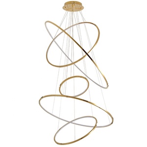 JYLIGHTING Lampe moderne en acier inoxydable doré à LED Style contemporain Grand <span class=keywords><strong>anneau</strong></span> métallique Luminaire suspendu pour la maison Hôtel Projet - Product Image 4