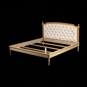 Sanare Cama Coreana de Lujo de Estilo Neoclásico con Cabecero Tapizado Acacia Madera Maciza Estilo Coreano - Product Image 1