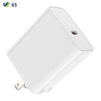 Usine 65W USB-C Adaptateur Mural Rapide PD Pliable Pin GaN Charge Rapide Unique Type C avec Fonction SCP Protection OTP Adaptateur US