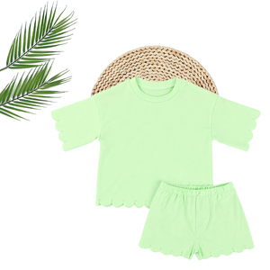 Puresun Expédition Rapide Vêtements pour Enfants Manches Courtes Coton Festonné Deux Pièces Tenues Filles Ensembles Vêtements d'Été pour Filles - Product Image 6