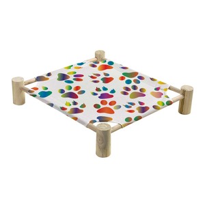 Cama pequeña de tela de lino transpirable lavable, hamaca cuadrada elevada para gatos con marco de madera, cama para mascotas en blanco por sublimación - Product Image 6