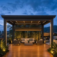 Pergola bioclimatique en aluminium robuste et durable pour usage commercial, imperméable, pour jardin, terrasse et protection solaire.