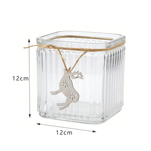 Vase <span class=keywords><strong>en</strong></span> verre côtelé carré personnalisé pour Noël, avec pendentif <span class=keywords><strong>en</strong></span> métal <span class=keywords><strong>en</strong></span> forme <span class=keywords><strong>de</strong></span> renne, pour la décoration <span class=keywords><strong>de</strong></span> la maison et les cadeaux festifs - Product Image 4