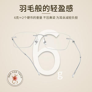 กรอบแว่นตาไทเทเนียมแท้ไร้ขอบ ทรงสี่เหลี่ยม น้ำหนักเบา สำหรับทุกเพศ รุ่น 6087 ผลิตที่ตานหยาง เลนส์พลาสติก - Product Image 5