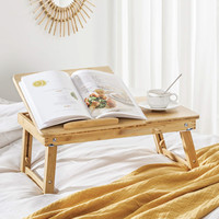 Combohome Bureau pour ordinateur portable de grande taille Table plateau pliante en bambou avec dessus inclinable, petit tiroir, pour bureau à domicile, chambre à coucher