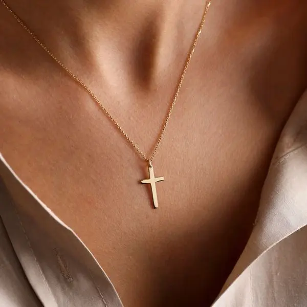 Women 18K 14K Gold Plated Pendant Jewelry 925 Sterling Silver Cross Necklaces