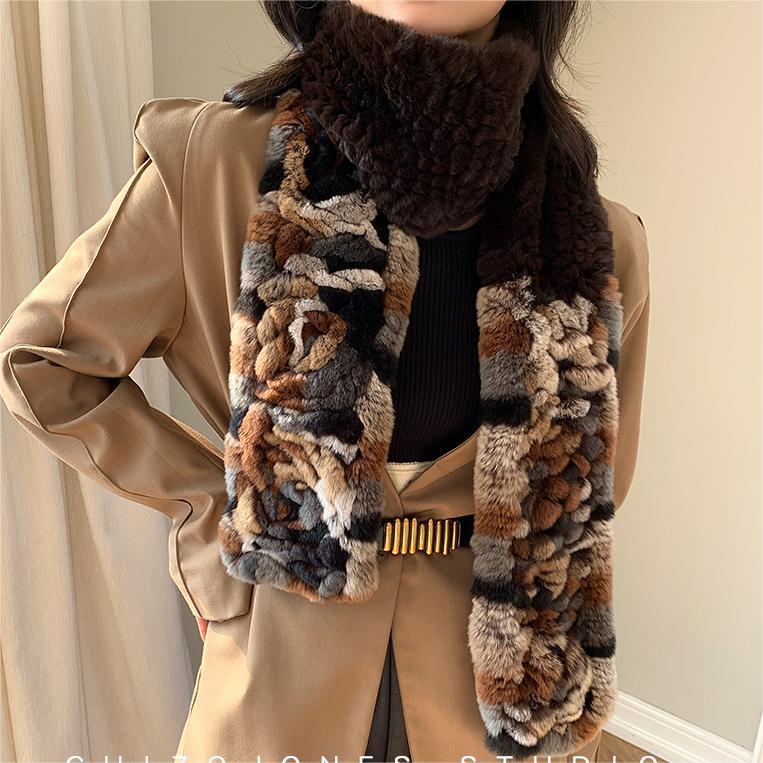 Wholesale Ladies Modern Style Real Rex Rabbit Fur Muffler Genuine Fur Scarf