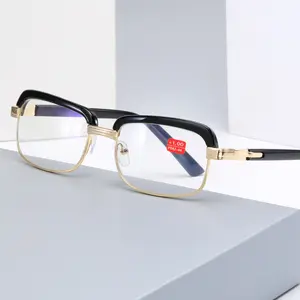 Gafas de lectura de diseñador para hombres de negocios, Lentes de vidrio de película de metal azul, cejas negras 2292, 2022, almohadilla de ordenador 2023