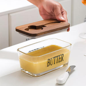 Kotak Wadah Mentega Kaca dengan Tutup Kayu Bambu dan Pisau untuk Penyimpanan Makanan di Dapur, Pesta Keju - Product Image 3