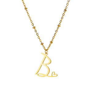 Collar de acero inoxidable chapado en oro de 18 quilates MW <span class=keywords><strong>Go</strong></span> Party, resistente al agua, sin deslustre, colgante de corazón con 26 letras, joyería de moda - Product Image 6