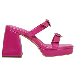 Annstar X Shiya New Style 9Cm Pink Square Toe Chunky Strap Slip-On Sandalias de tacón alto para mujer - Product Image 2