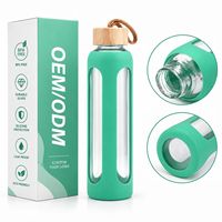 Gobelet en verre avec manchon en silicone à quatre fils, couvercle en bambou et bois, grande capacité, pour sports de plein air, vente en gros