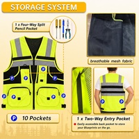 Gilet de sécurité réfléchissant 3M personnalisé avec logo, haute visibilité, multi-poches, en tissu Oxford, fermeture éclair YCC pour la construction, vente en gros, fabrication