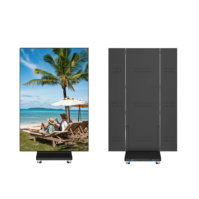 GOB Plug-and-Play Indoor Tri-fold Poster Led Screen 1280x1920mm Movable Wifi Advertising Video Display with Locking Wheels