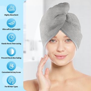 Serviette à cheveux à séchage rapide, très absorbante, turban ajustable anti-frisottis avec bouton et boucle élastique pour cheveux mouillés, bouclés et longs - Product Image 5