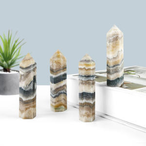 Vente en gros : Pointe de cristal de pierre naturelle de style vintage, en fluorite veinée et agate rayée, pour décoration - Product Image 5