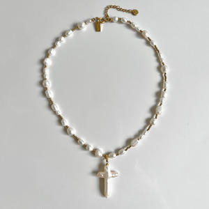 Collana in rame placcato oro 18k con <span class=keywords><strong>perle</strong></span> finte e perline con colletto a croce collana da <span class=keywords><strong>donna</strong></span> - Product Image 4