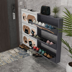 Ultra-Slim Steel Printed <b>Shoe</b> Cabinet Retro Design Space-Saving Entryway Metal Storage Cabinet Home Use Dustproof <b>Shoe</b> Rack - Product Image 2