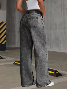 Jeans de Mezclilla Lavados para Mujer, Cintura Alta, Pierna Recta, Pantalones Largos Casuales, ODM - Product Image 3