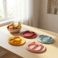 Ensemble de vaisselle en silicone pour enfants, sans BPA, en forme d'ours mignon, avec compartiments, bol à ventouse, assiette pour bébé, sans danger pour les aliments, pour l'alimentation
