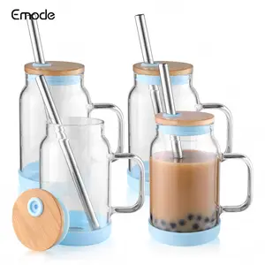 Smoothie Cups Met Deksels En Roestvrij Rietjes, Herbruikbare Tuimelaar, Brede Mond Metselaar Pot Drinkglazen Boba Theekop