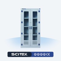 SCITEK lemari penyimpanan laboratorium 4-pintu 3-rak bahan PP asam kuat dan Alkali untuk furnitur sekolah dan laboratorium