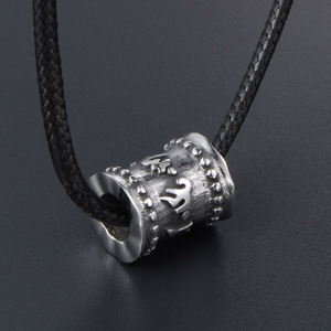 Collier avec pendentif mantra à six syllabes, en acier inoxydable, style tibétain, breloque à thème, cordon en cuir de 60 cm, SP524 - Product Image 2