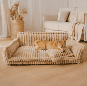 Peluş çizgili yumurta şekli Pet yatak, kaymaz alt ile nefes bambu kedi köpek evi, 4-sezon <span class=keywords><strong>s</strong></span>ıcak rahat yuva - Product Image 2