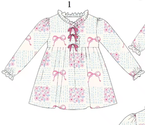 <b>Girls</b> Long Sleeve Floral Print Pajama <b>Dress</b> Set With Bow Sibling <b>Christmas</b> Clothing Sets - Product Image 4