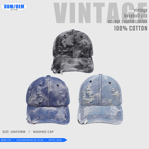 High Quality 6 Panel Cotton Washed Distressed Hat Cap With Custom Embroidery logo Dad Hats Distressed Baseball Caps - Product Image 3