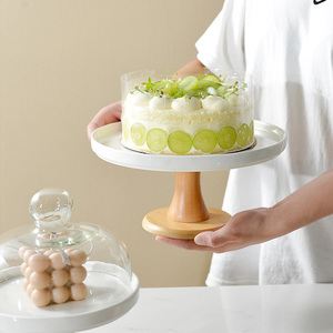 Eco-friendly stile classico alto piede di bambù piatto di legno piatto di <span class=keywords><strong>vetro</strong></span> torta Stand dolce cupola <span class=keywords><strong>per</strong></span> festa di frutta - Product Image 6